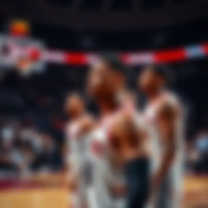 Detroit basketball players on the court without Cade Cunningham, looking focused during a game.