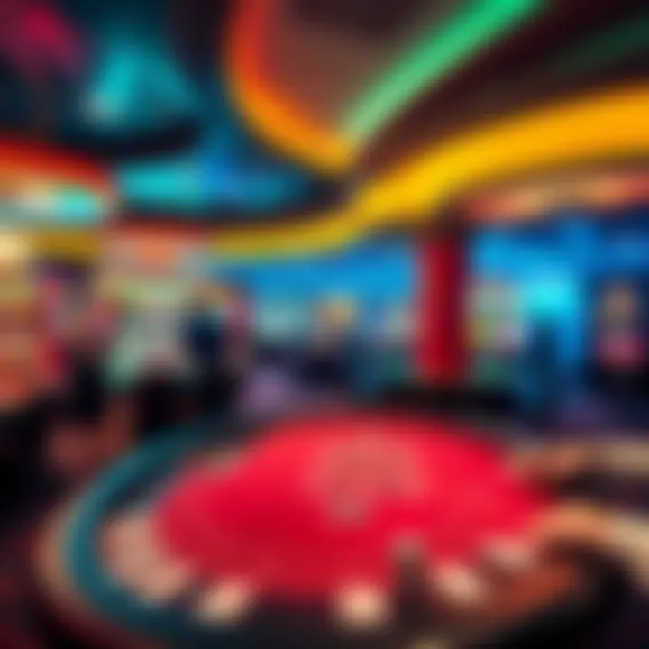 A vibrant casino scene in Detroit showing various table games with players enjoying their time and chips on the tables