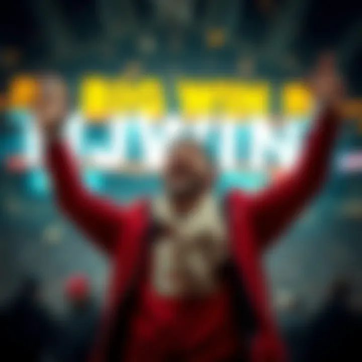 Detroit Sports Bettor Celebrates Win A happy bettor celebrating a big win after placing a live sports bet in Detroit, showing excitement and relief.