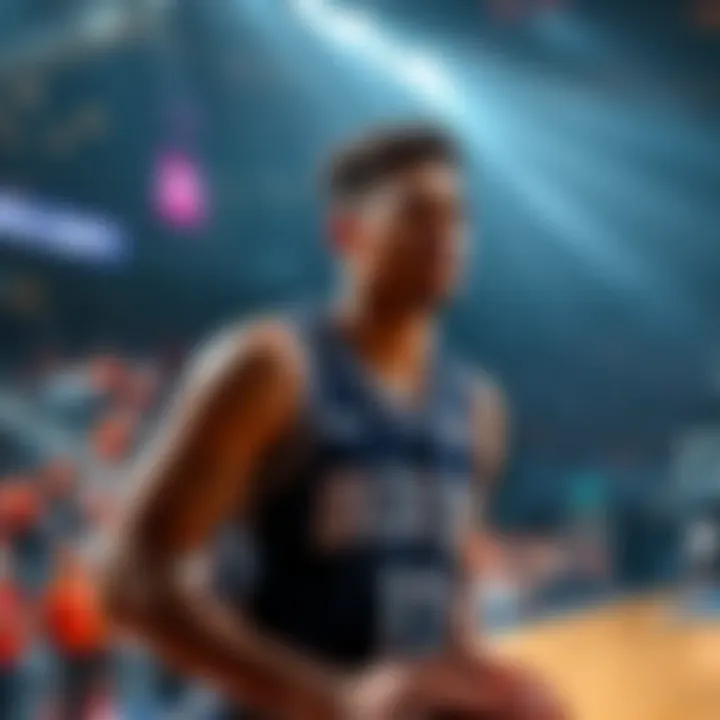 Devin Booker playing basketball, looking focused during a game with fans watching.