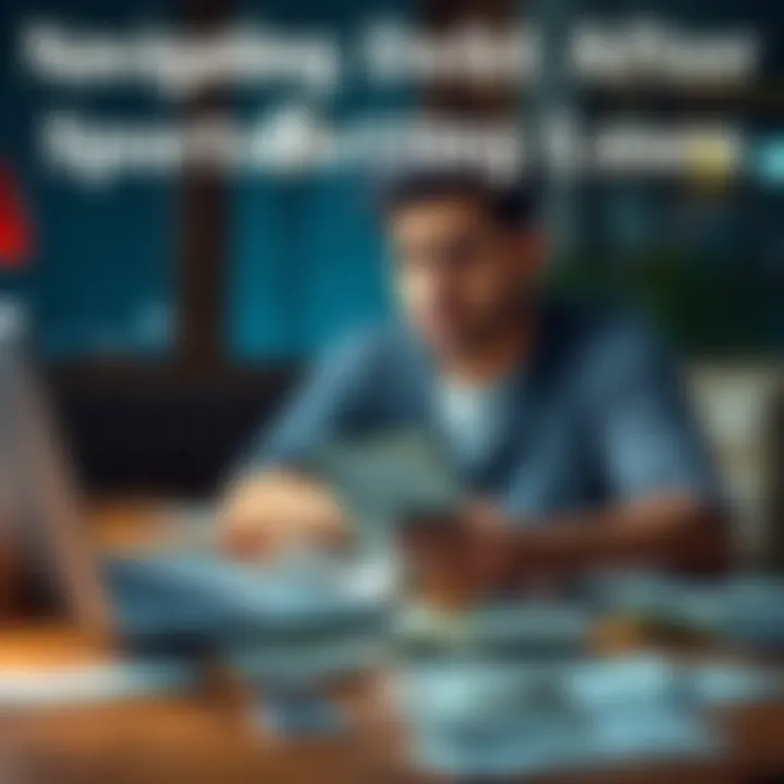 Dheeraj Verma, a pro tennis player, sitting at a table with bills scattered and a laptop open, looking stressed about debts from sports betting.