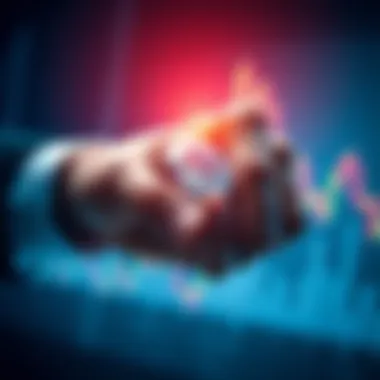 Diamond Hands Trading Concept A visual representation of the term 'Diamond Hands' in finance, showing a hand gripping a diamond tightly with a stock market chart in the background, symbolizing commitment and confidence in investme...