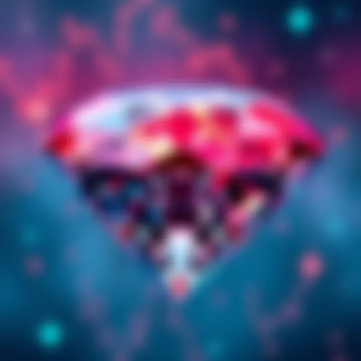 Diamond Strat Techniques A close-up view of a diamond with strategic overlays illustrating market trends and techniques