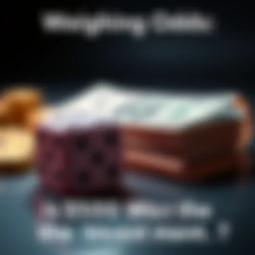 A visual of a pair of dice next to a stack of cash representing a $500 investment.