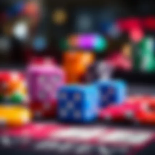 A close-up of colorful dice and betting chips on a gaming table, showcasing low-risk betting strategies for players.