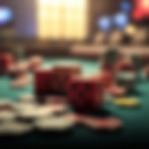A close-up of colorful dice and betting chips on a gaming table, representing the world of betting and luck.