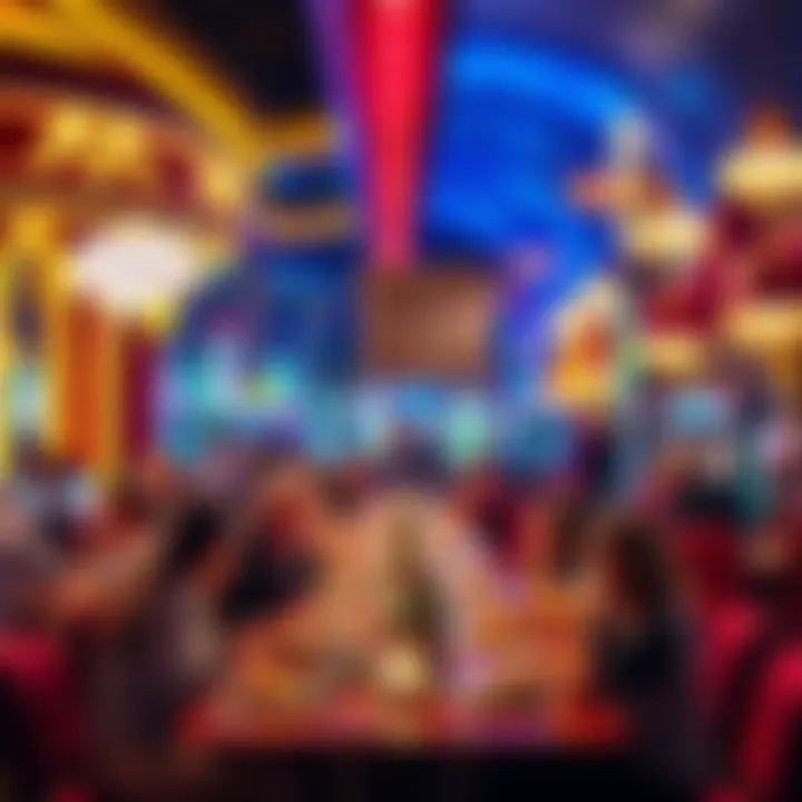 A lively dining scene with people enjoying meals at a casino restaurant in Las Vegas, showcasing the vibrant nightlife and atmosphere.