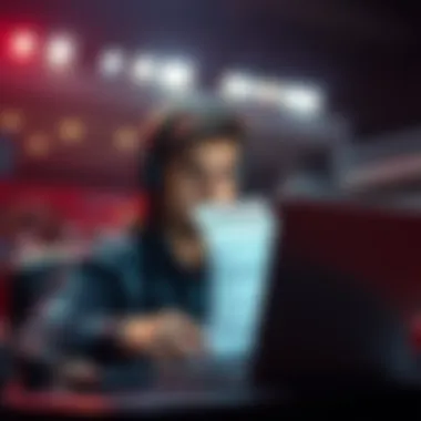 A disappointed bettor sitting in front of a laptop, showing a losing betting slip after a player ejection