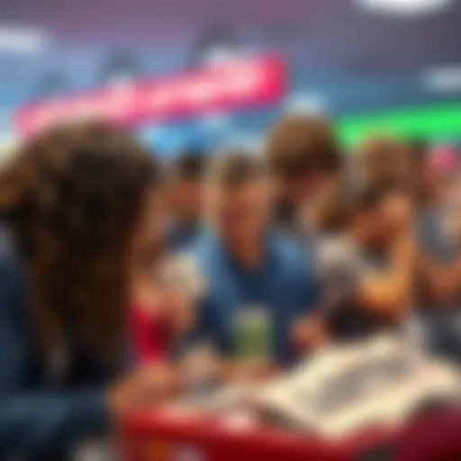 Group of lottery players showing frustration and disappointment at losing tickets in California, with some looking at their empty lottery tickets.