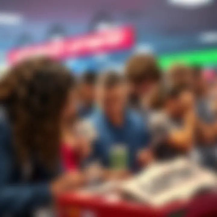 Group of lottery players showing frustration and disappointment at losing tickets in California, with some looking at their empty lottery tickets.