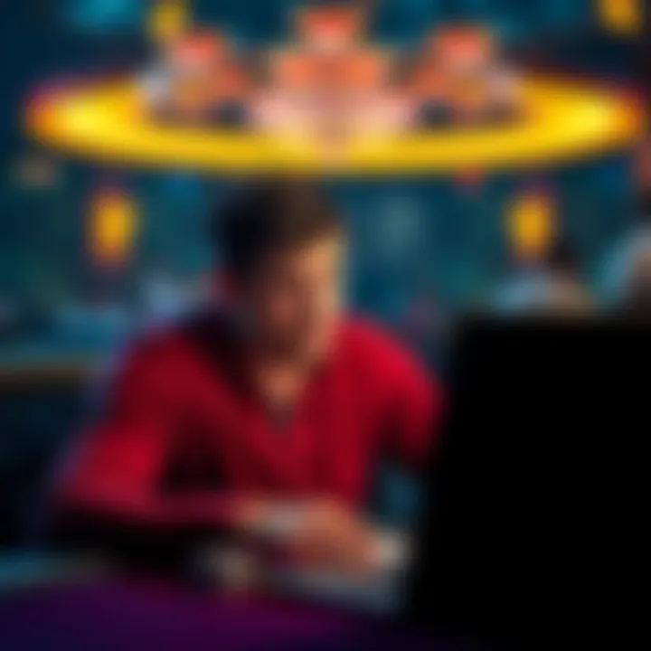 A frustrated poker player looking at their laptop with a devastated expression after losing in an online tournament.