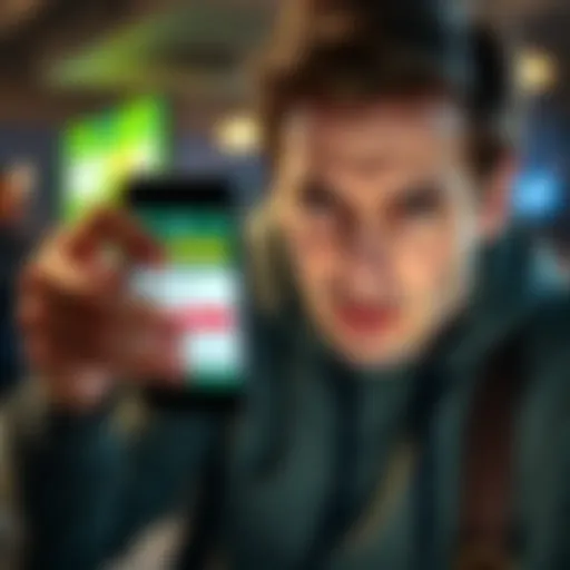 A frustrated person looking at a smartphone showing the Bet365 app, expressing disappointment over the service.