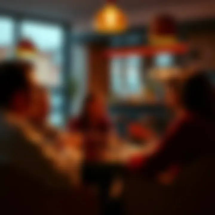 A group of people debating and sharing views on a topic in a cozy setting.