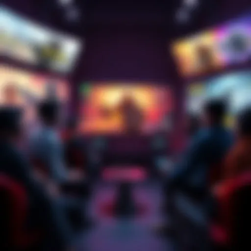 A group of gamers debating about the relevance of reloads in modern games, with screens showing various game graphics in the background.