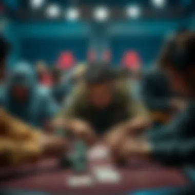 Dnegs focused on his cards at a high-stakes poker table, surrounded by intense opponents.