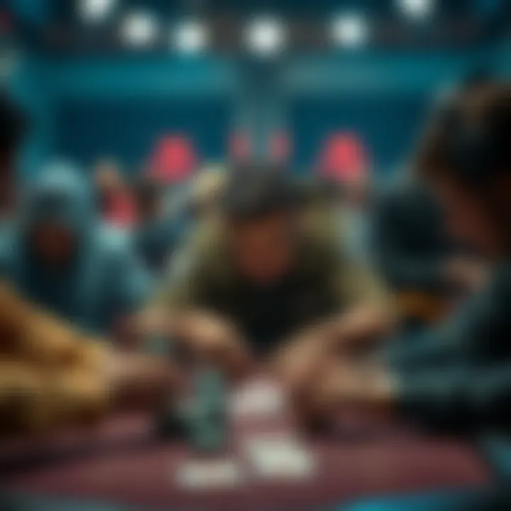 Dnegs focused on his cards at a high-stakes poker table, surrounded by intense opponents.