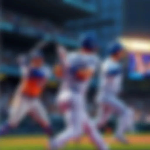 Three Dodgers players hitting home runs in the 8th inning during a vibrant baseball game.