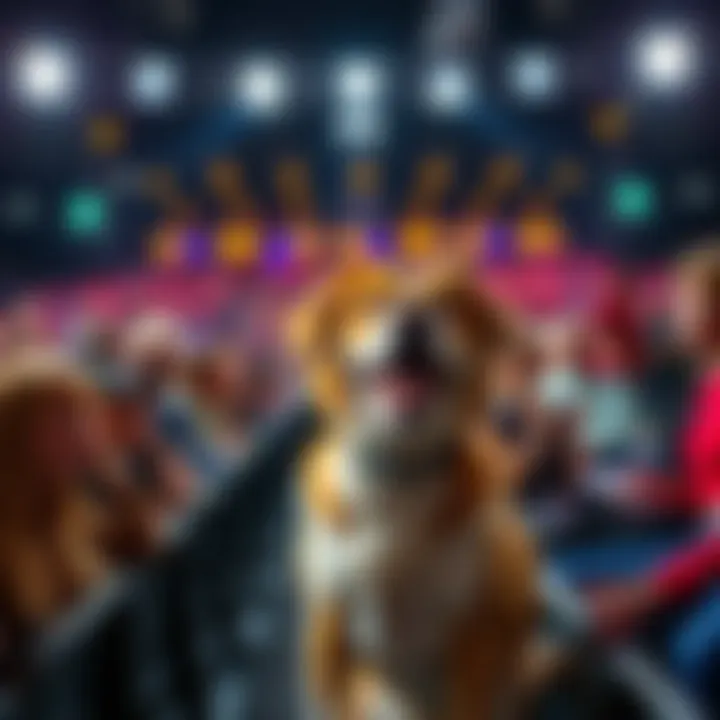 Audience cheering as the 11 seed dog prepares to compete at the dog show