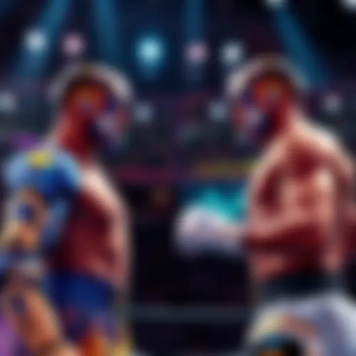 Dola AI analyzing two fighters' skills for the FIGHTS.IO matchup, showing charts and stats on a screen.