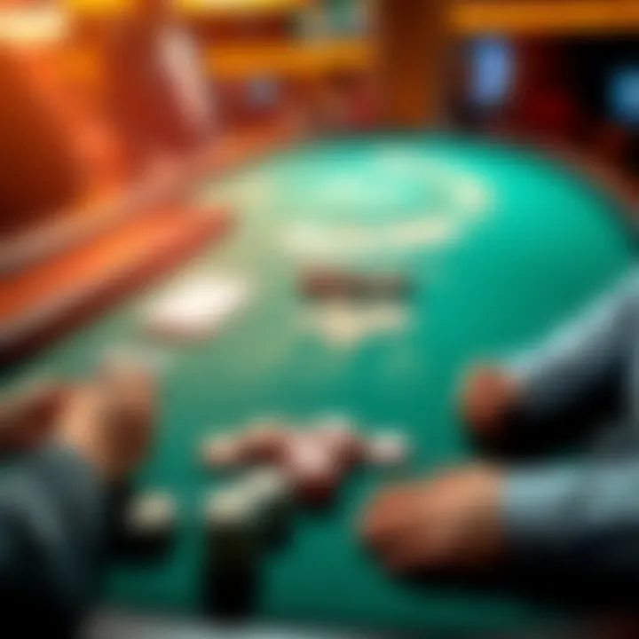 A player adjusting their bets at a double deck table based on card counts. The scene shows chips arranged on the table with a dealer in the background.