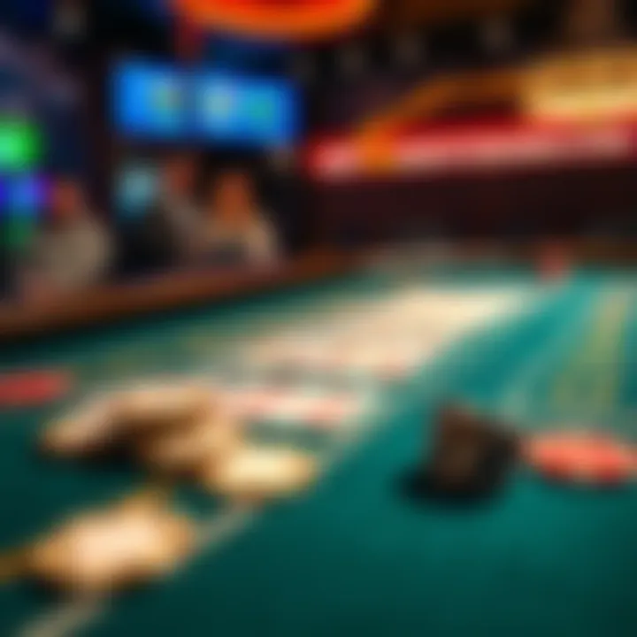 A close-up view of a double deck blackjack table with cards and chips ready for play