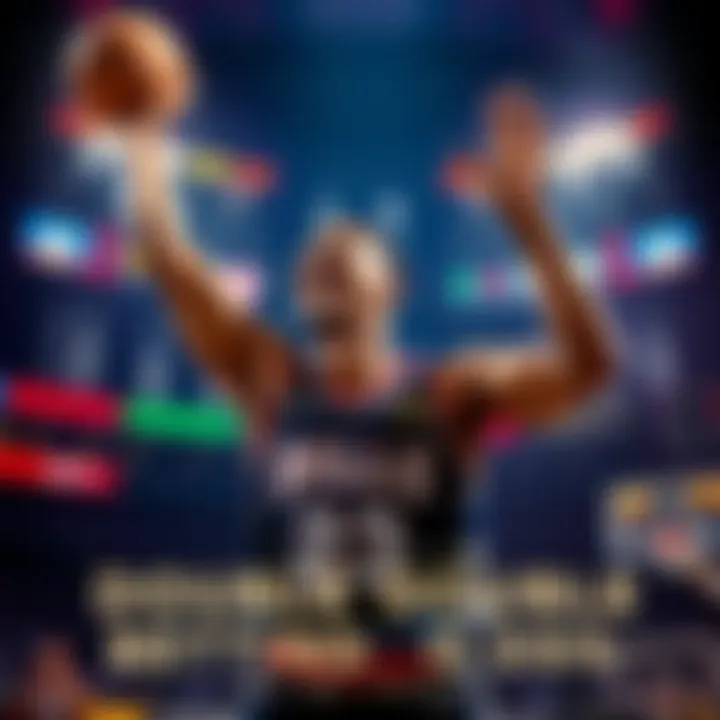 A basketball player celebrating a double double performance with winning betting odds displayed behind