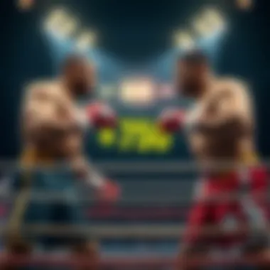 Two fighters in a ring with betting odds displayed, highlighting the plus 750 bet value.