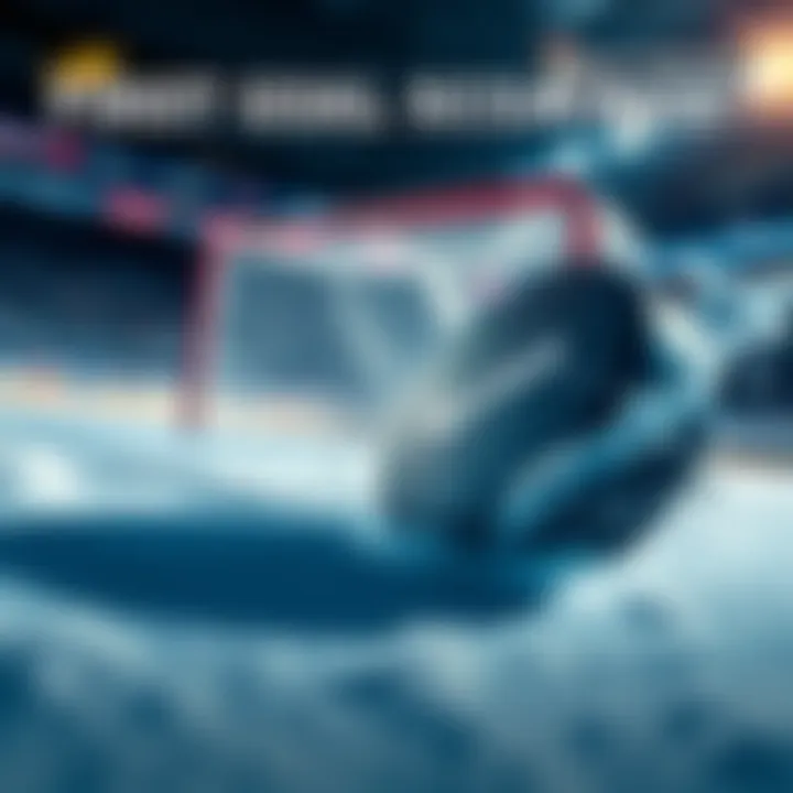 DraftKings First Goal Scorer Event A hockey puck hitting the ice with a goal in the background, representing the first goal scorer challenge by DraftKings