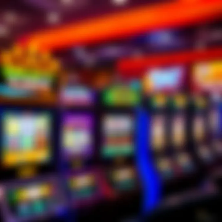 DraftKings Slot Machines Display A close-up of colorful DraftKings slot machines like Cleopatra and Buffalo Blitz in a casino setting, highlighting player interest and engagement.