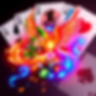 A colorful graphic showing characters and symbols from Dragon Link and Phoenix Link games with a background of playing cards
