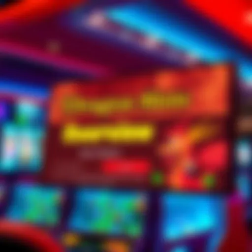 A screenshot of the Dragon Slots online gaming platform displaying the signup bonus and registration details, with vibrant slot machine graphics featured prominently.