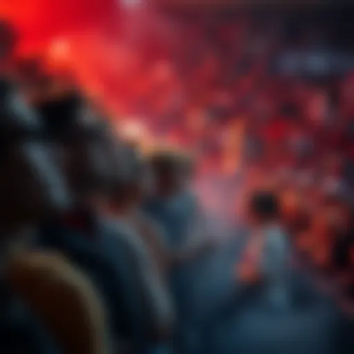 A tense crowd watches the intense showdown unfold, faces filled with anticipation and excitement.