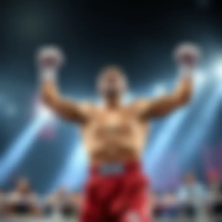 Duncan raises his arms in victory after winning by TKO in the second round, surrounded by cheering fans.