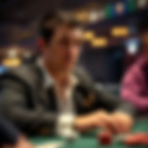 Tom Dwan contemplating his all-in move with pocket tens against Phil Hellmuth during a poker game.
