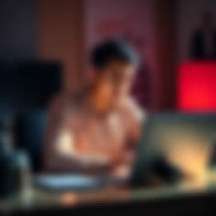 A person sits at a desk with a laptop, looking at options for handling a $5K EAPT package, displaying concern on their face.