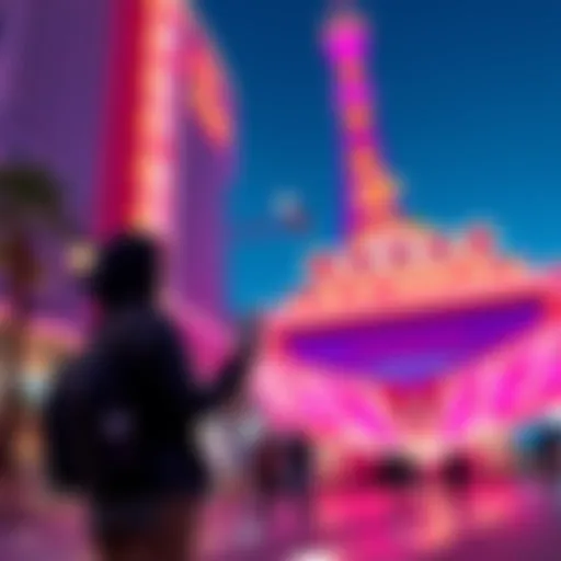 A traveler stands in front of the Paris Las Vegas hotel, looking at a smartphone for check-in information