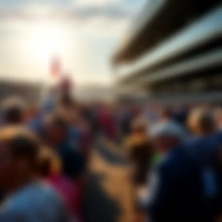 Crowd enjoying the lively atmosphere at Ascot in the morning sun with horses in the background.