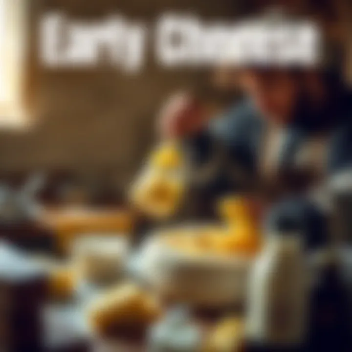 A traditional cheese maker pouring curds into a mold with fresh milk nearby