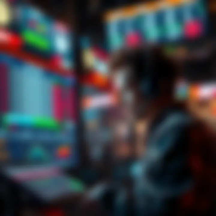 A person analyzing betting strategies on a digital platform with sports graphics in the background.