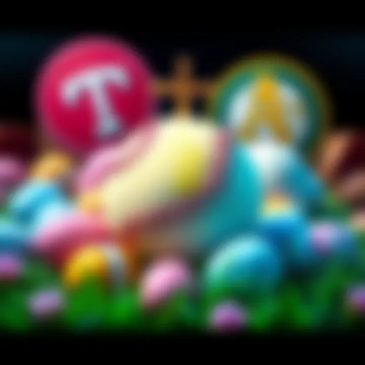 A colorful graphic showing a baseball surrounded by symbols of Easter, like eggs and a cross, with team logos of the Twins and A's in the background.