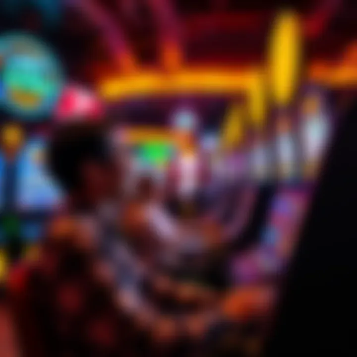 A person enjoying playing at a lively online crypto casino with colorful slot machines and bonus graphics on the screen