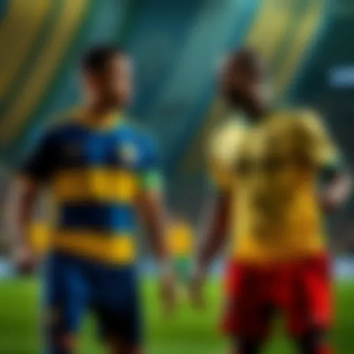 Two soccer teams, Ecuador and Ivory Coast, preparing for a match, with a betting theme
