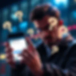 A person examining a smartphone displaying a Telegram chat, with question marks around it