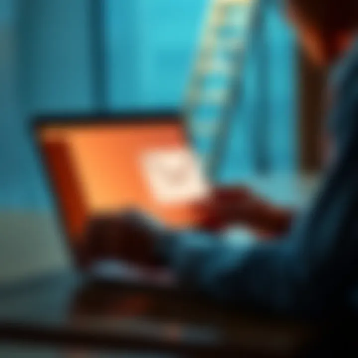 A person sending an email on a laptop, with a ladder in the background symbolizing ladder bonuses.