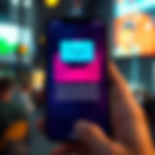 An illustration of an email notification alerting about bonuses and promotions on a smartphone screen