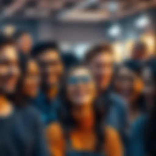 A group of diverse people showing various emotional expressions, including happiness and empathy, while interacting in a social setting.