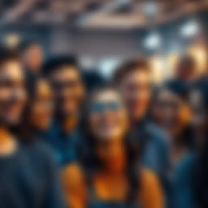 A group of diverse people showing various emotional expressions, including happiness and empathy, while interacting in a social setting.