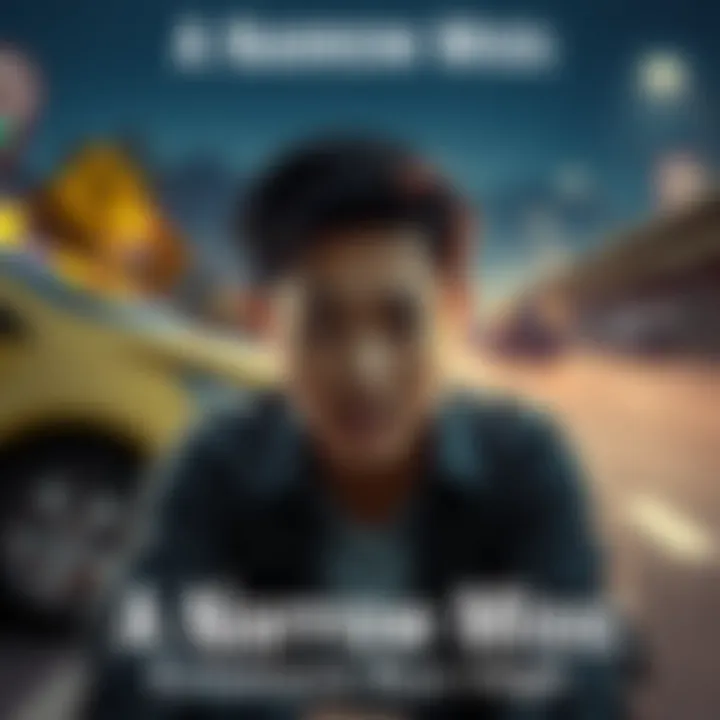 Emotional Reaction to a Close Call A person with a shocked expression sits in front of a traffic accident scene, showing relief at avoiding danger.