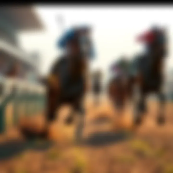 A racehorse named Encino struggling towards the finish line at the Dust Commander Stakes, while other horses race ahead.