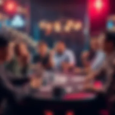 A group of friends sitting around a table, laughing and playing poker, with chips and cards scattered about, showcasing fun and social interaction during wagering activities.